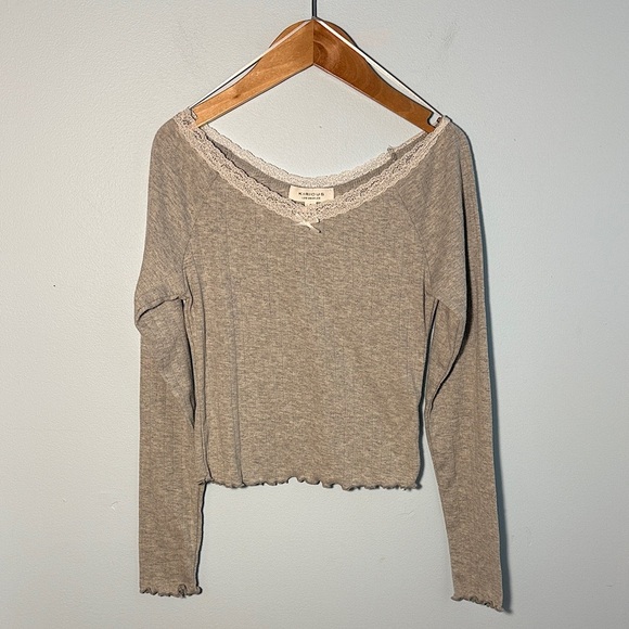 Lace-Trimmed Pointelle Lounge Top - Picture 1 of 2